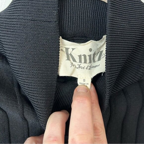 For Love And Lemons X KNITZ Simone Laced Black Sweater 3/4 Sleeve Mini Dress - Picture 4 of 7